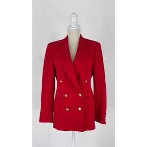 Chas Reed Wool Double Breasted Blazer Jacket Red Gold Womens Size 4